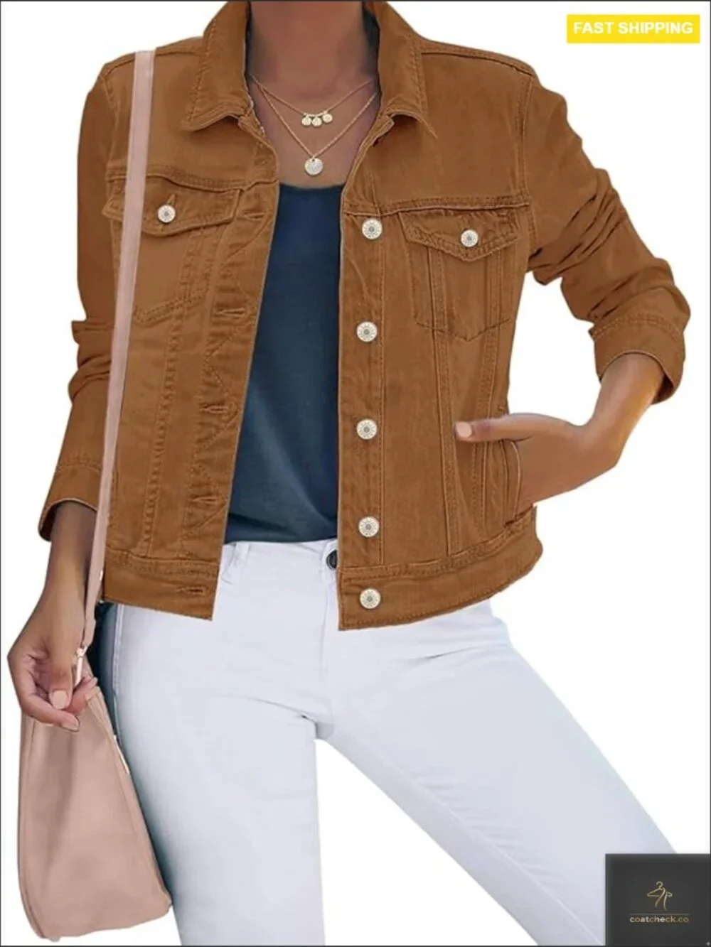 Button Down Stretch Fitted Long Sleeve Denim Jean Jacket Shacket